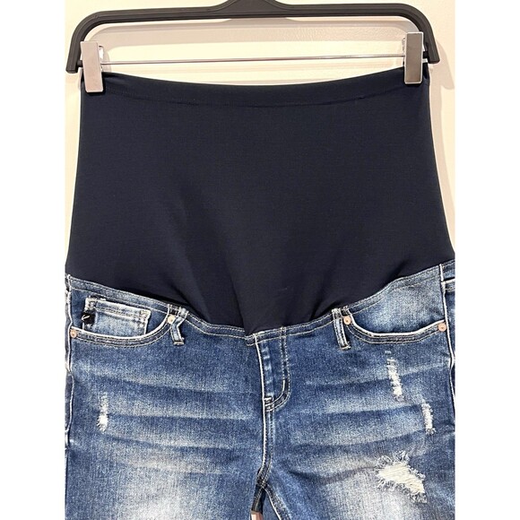 Kancan Maternity Stretch Shorts Blue Denim Distressed Full Belly Panel Sz 7/27 - Picture 6 of 14